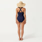 One Piece Swimsuit with Halter Neckline Ruched Front and Laser Cut Detail