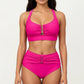 Two Piece Bikini Set with Ruched Bralette Top and High Waist Bottoms