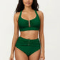 Two Piece Bikini Set with Ruched Bralette Top and High Waist Bottoms