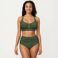 Two Piece Bikini Set with Ruched Bralette Top and High Waist Bottoms