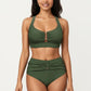 Two Piece Bikini Set with Ruched Bralette Top and High Waist Bottoms