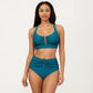 Two Piece Bikini Set with Ruched Bralette Top and High Waist Bottoms