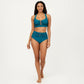 Two Piece Bikini Set with Ruched Bralette Top and High Waist Bottoms
