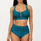 Two Piece Bikini Set with Ruched Bralette Top and High Waist Bottoms