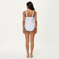 One Piece Swimsuit with Deep V Neckline Textured Waistband and Contrast Trim