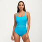 One Piece Swimsuit with Scoop Neckline Contrast Trim and Waistband Detail