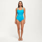 One Piece Swimsuit with Scoop Neckline Contrast Trim and Waistband Detail