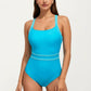One Piece Swimsuit with Scoop Neckline Contrast Trim and Waistband Detail