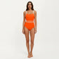 One Piece Swimsuit with Scoop Neckline Contrast Trim and Waistband Detail