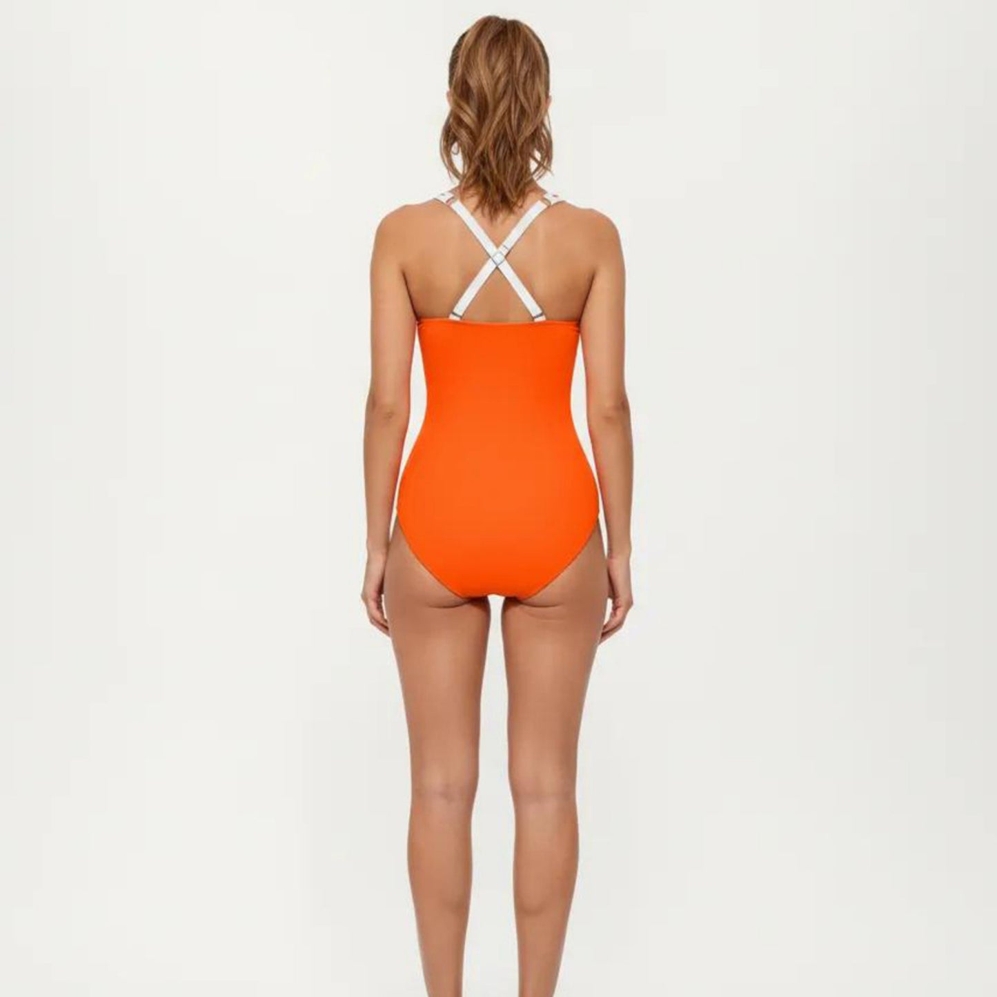 One Piece Swimsuit with Scoop Neckline Contrast Trim and Waistband Detail