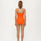 One Piece Swimsuit with Scoop Neckline Contrast Trim and Waistband Detail