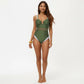 One Piece Swimsuit with U Neckline Sheer Waist Panel and Contrast Strap Detail