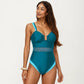 One Piece Swimsuit with U Neckline Sheer Waist Panel and Contrast Strap Detail