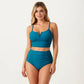 Two Piece Bikini Set with V Notch Crop Bikini Top and High Waist Bottom