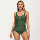 One Piece Swimsuit with Ruched Front Detail Adjustable Side Ties and Wide Straps