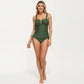 One Piece Swimsuit with Ruched Front Detail Adjustable Side Ties and Wide Straps