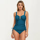 One Piece Swimsuit with Ruched Front Detail Adjustable Side Ties and Wide Straps