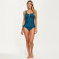 One Piece Swimsuit with Ruched Front Detail Adjustable Side Ties and Wide Straps