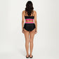 Two Piece Bikini Set with Scoop Neck Top High Waist Bottom and Contrast Trim
