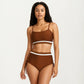 Two Piece Bikini Set with Scoop Neck Top High Waist Bottom and Contrast Trim