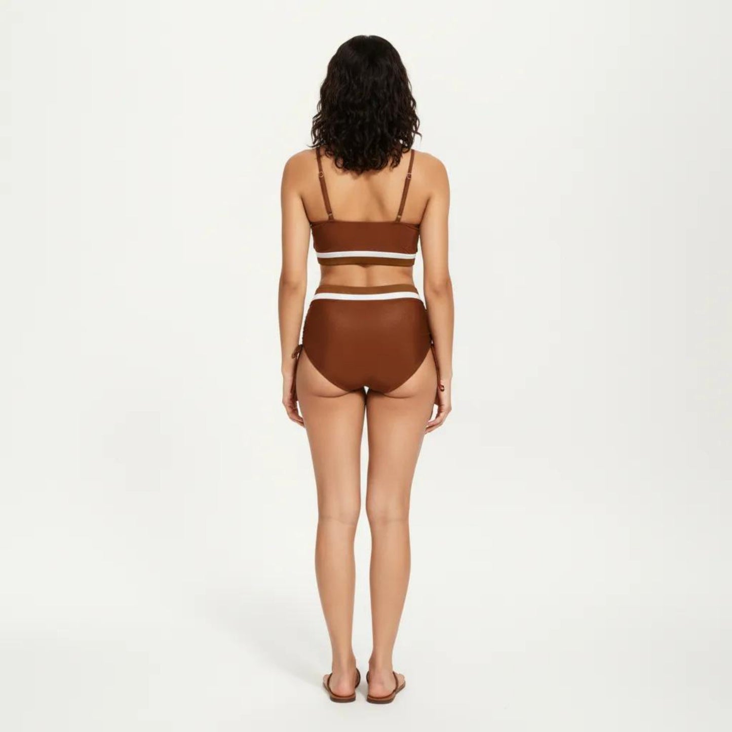 Two Piece Bikini Set with Scoop Neck Top High Waist Bottom and Contrast Trim