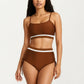 Two Piece Bikini Set with Scoop Neck Top High Waist Bottom and Contrast Trim