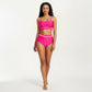 Two Piece Bikini Set with Scoop Neck Top High Waist Bottom and Contrast Trim