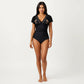 One Piece Swimsuit with Flutter Sleeves V Neck Bust Detail and Shaping Silhouette