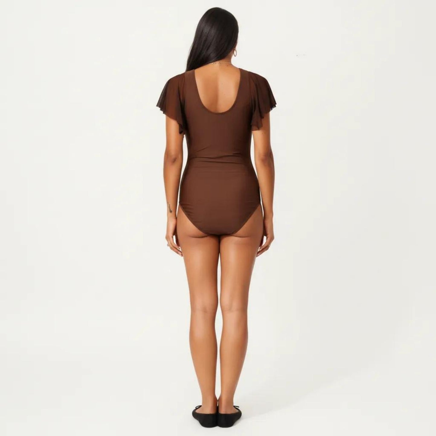 One Piece Swimsuit with Flutter Sleeves V Neck Bust Detail and Shaping Silhouette
