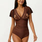One Piece Swimsuit with Flutter Sleeves V Neck Bust Detail and Shaping Silhouette