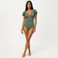 One Piece Swimsuit with Flutter Sleeves V Neck Bust Detail and Shaping Silhouette