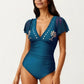One Piece Swimsuit with Flutter Sleeves V Neck Bust Detail and Shaping Silhouette