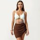 One Piece Cutout Swimsuit with Adjustable Straps Decorative Floral Hardware and Ruched Skirt Overlay