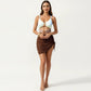 One Piece Cutout Swimsuit with Adjustable Straps Decorative Floral Hardware and Ruched Skirt Overlay