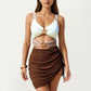One Piece Cutout Swimsuit with Adjustable Straps Decorative Floral Hardware and Ruched Skirt Overlay