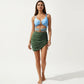 One Piece Cutout Swimsuit with Adjustable Straps Decorative Floral Hardware and Ruched Skirt Overlay