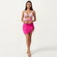 One Piece Cutout Swimsuit with Adjustable Straps Decorative Floral Hardware and Ruched Skirt Overlay