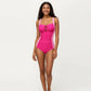 One Piece Swimsuit with Triple Keyhole Bust Detail Contrast Side Panels and Wide Straps