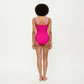 One Piece Swimsuit with Triple Keyhole Bust Detail Contrast Side Panels and Wide Straps