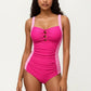 One Piece Swimsuit with Triple Keyhole Bust Detail Contrast Side Panels and Wide Straps