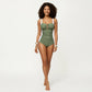 One Piece Swimsuit with Triple Keyhole Bust Detail Contrast Side Panels and Wide Straps