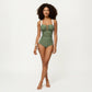 One Piece Swimsuit with Triple Keyhole Bust Detail Contrast Side Panels and Wide Straps