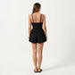 One Piece Swim Romper with Contrast Neckline Adjustable Straps and Flowy Short Bottom
