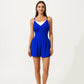 One Piece Swim Romper with Contrast Neckline Adjustable Straps and Flowy Short Bottom
