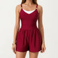 One Piece Swim Romper with Contrast Neckline Adjustable Straps and Flowy Short Bottom