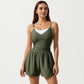 One Piece Swim Romper with Contrast Neckline Adjustable Straps and Flowy Short Bottom