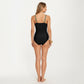 One Piece Swimsuit with Twist Front Bust Detail Contrast Paneling and Adjustable Straps