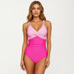 One Piece Swimsuit with Twist Front Bust Detail Contrast Paneling and Adjustable Straps