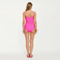 One Piece Swimsuit with Twist Front Bust Detail Contrast Paneling and Adjustable Straps