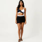 2-Piece Swim Set with Crisscross Bralette Top Adjustable Straps and Ruched Skirted Bottom